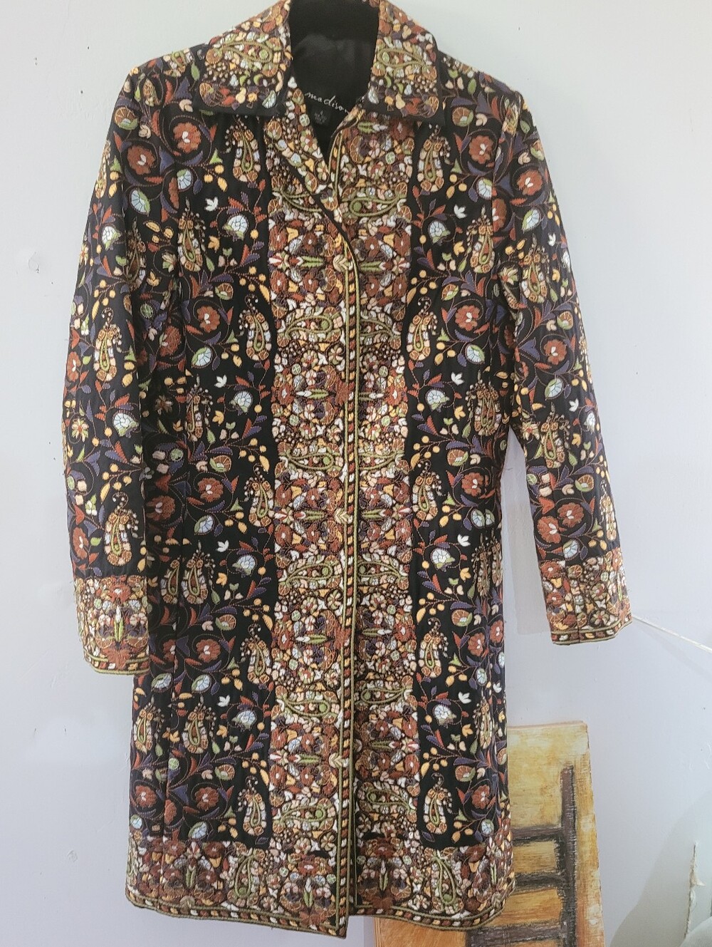 Madison 4 Black Paisley Floral Silk Embroidery Long Coat